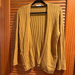 BP Mustard Ribbed Open-Front Cardigan
